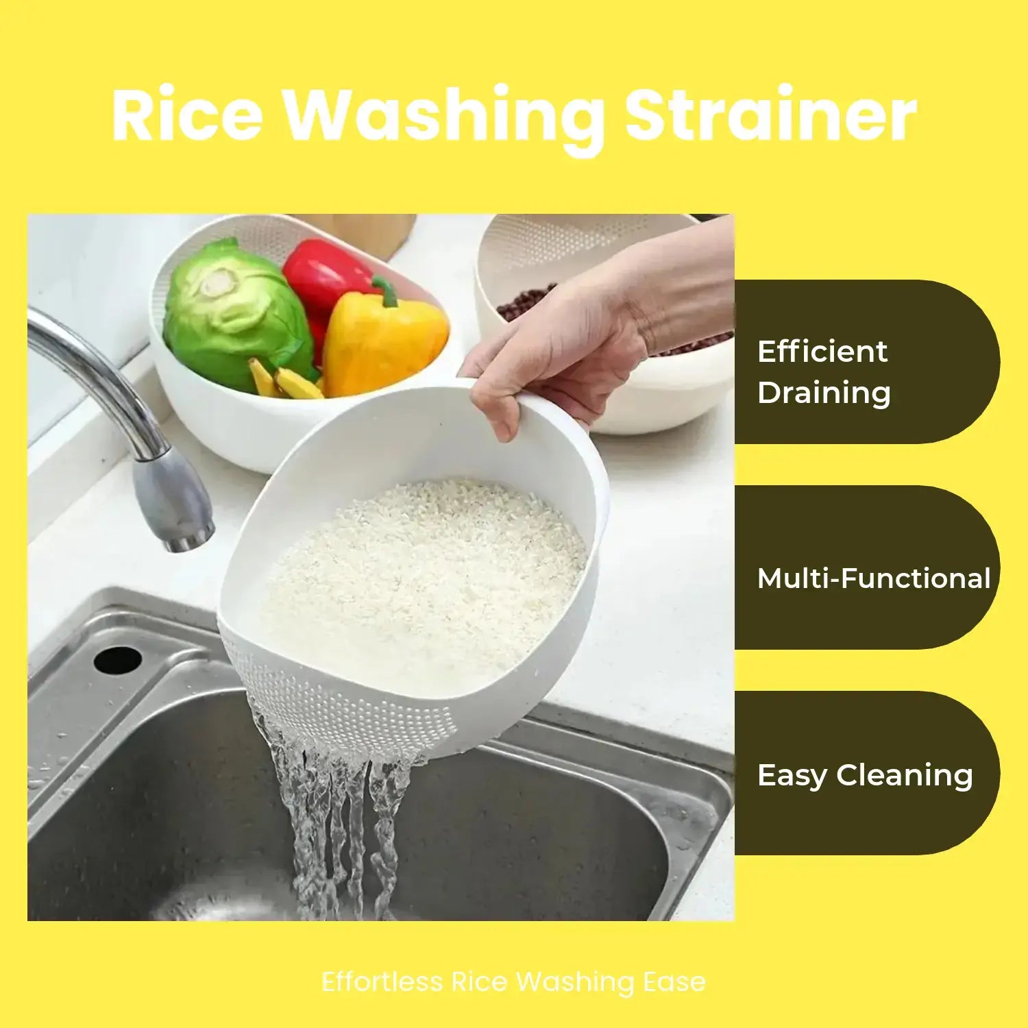 Rice Washing Drain Basket, 1 Count Household Kitchen Rice Washing Strainer, Kitchen Sink Strainer, Kitchen Storage & Organization Supplies, Food Colander Kitchenware, Kitchen Strainer Utensils, Kitchen Gadgets
