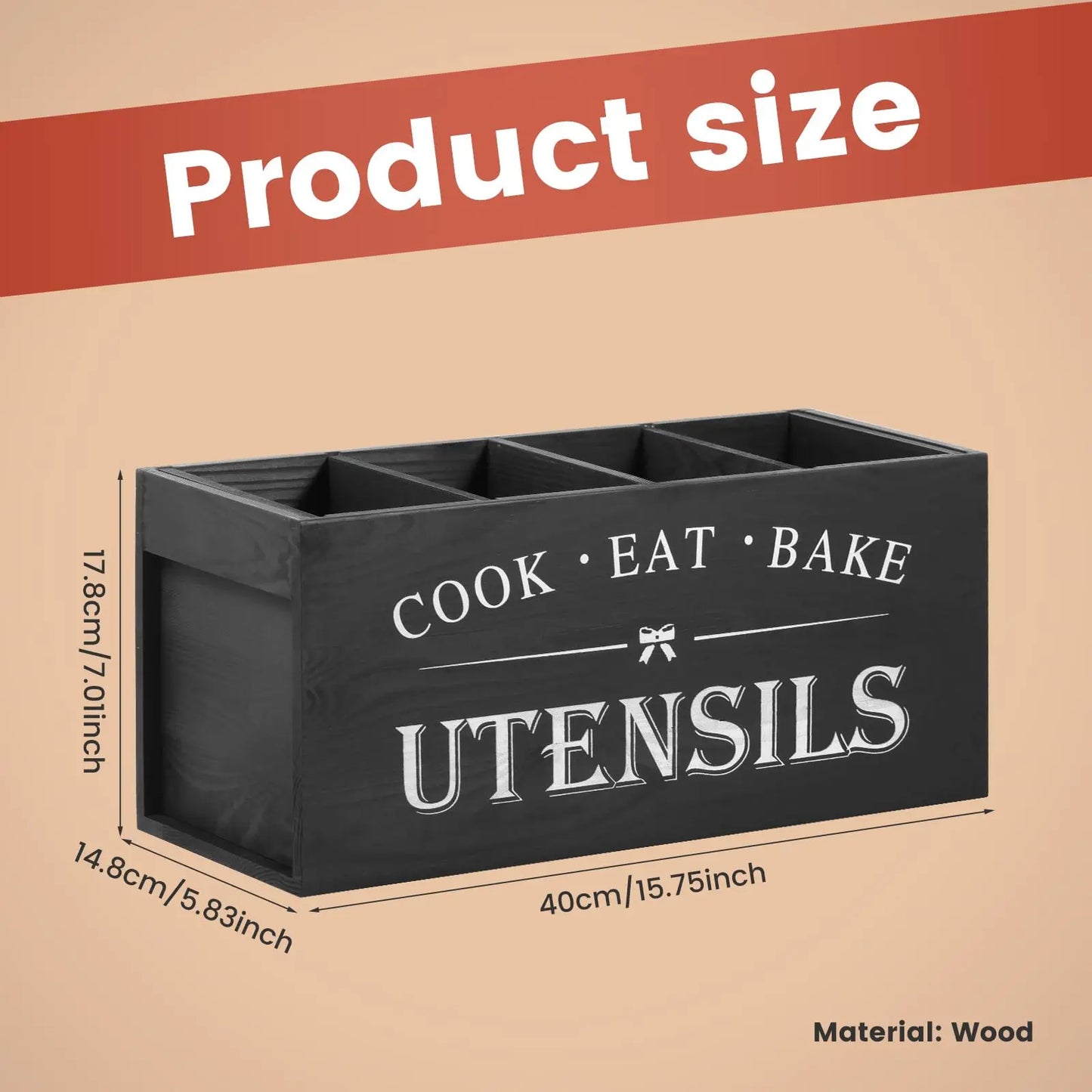 Wooden Kitchen Utensil Storage Box - 1 Count Organizer for Cooking Tools and Accessories