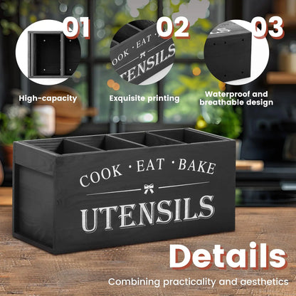 Wooden Kitchen Utensil Storage Box - 1 Count Organizer for Cooking Tools and Accessories