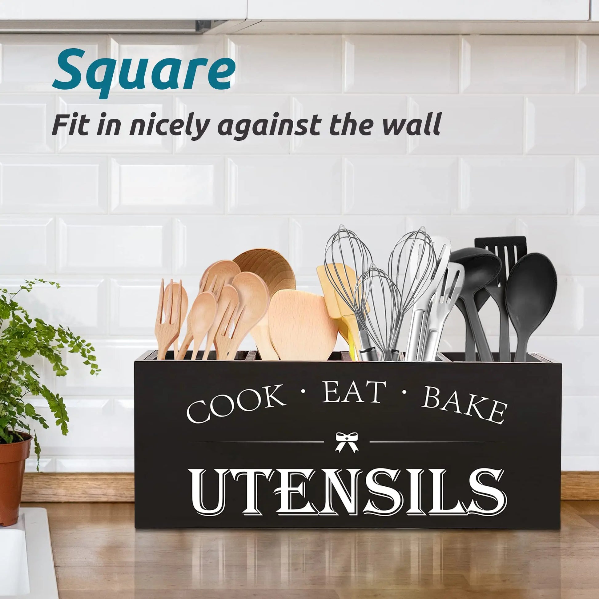 Wooden Kitchen Utensil Storage Box - 1 Count Organizer for Cooking Tools and Accessories