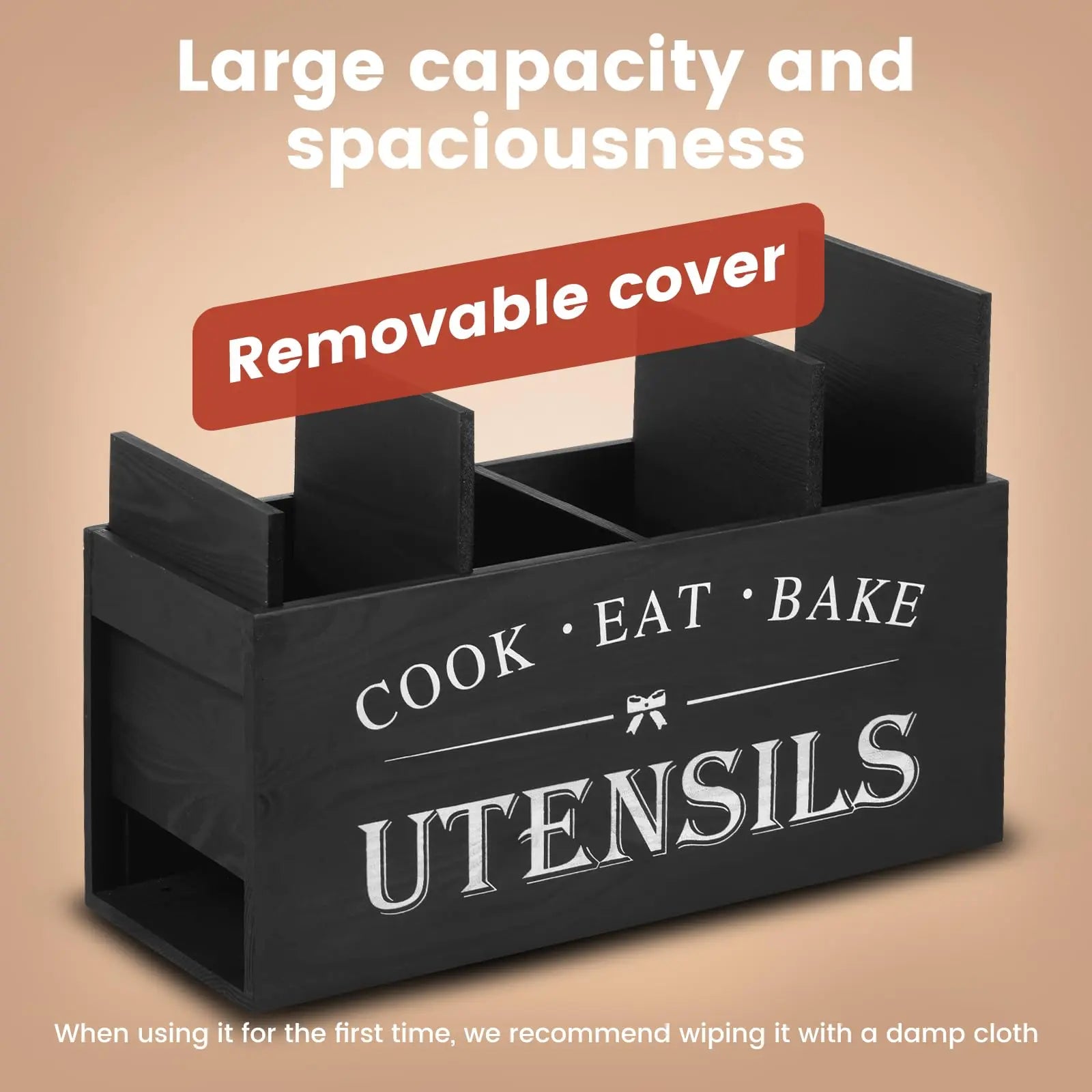 Wooden Kitchen Utensil Storage Box - 1 Count Organizer for Cooking Tools and Accessories