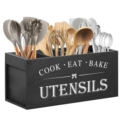 Wooden Kitchen Utensil Storage Box - 1 Count Organizer for Cooking Tools and Accessories